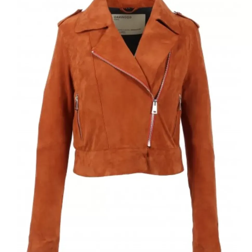 OAKWOOD Blousons^Zulina Orange- Blouson Biker Court Cuir Veritable Chevre Velours